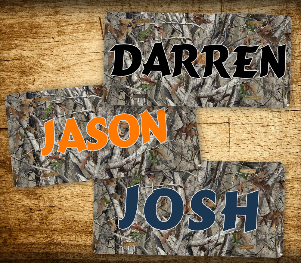 Camo Hunting License Plate with Buck Deer Doe Duck Design-image