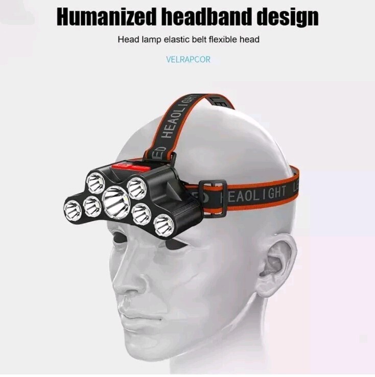 Headlamp 7x LED Super Bright Lumen Rechargeable Head Light Flashlight Torch.