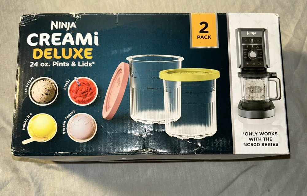 Ninja CREAMi Deluxe Ice Cream Maker with Pints & Lids in Coral & Yellow, Perfect for Homemade Frozen Treats (XSKPNTLD2)