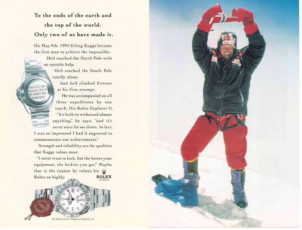 ROLEX Explorer Erling Kagge 1998 Vintage Print Ad 2 Pages Original