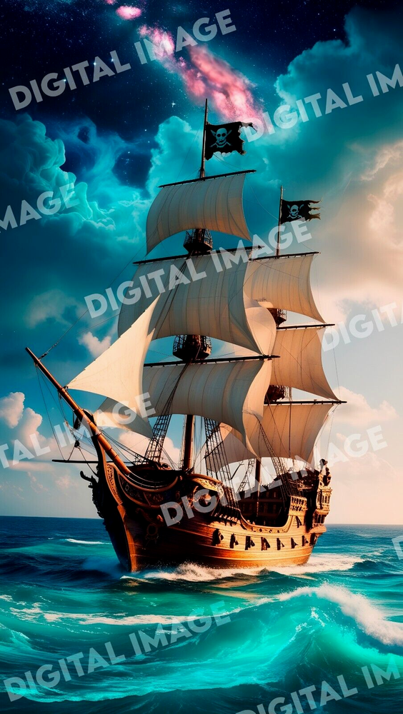 AI-Generated Pirate Ship Digital Art Wallpaper for Desktop Background-image