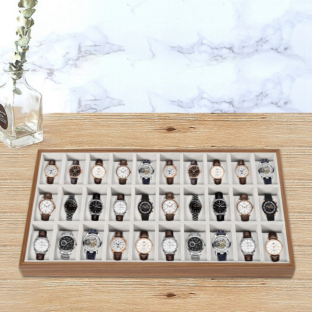 30-Slot Wooden Watch Box Organizer with Jewelry Storage Display Case