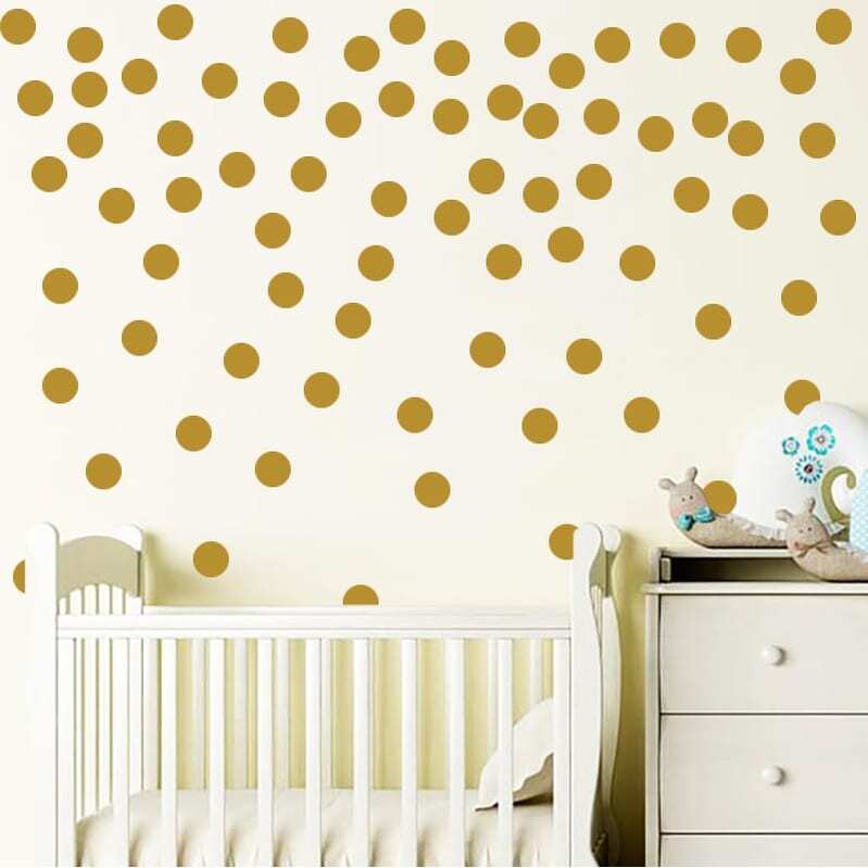 Gold Polka Dot Decal Set. Nursery Wall Decal Gold 11 tall x 22 wide inches