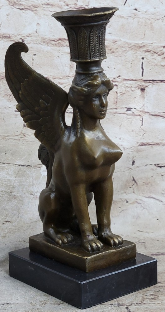 Bronze Sphinx Candle Holder Hot Cast Nude Figurine Home Decor Art