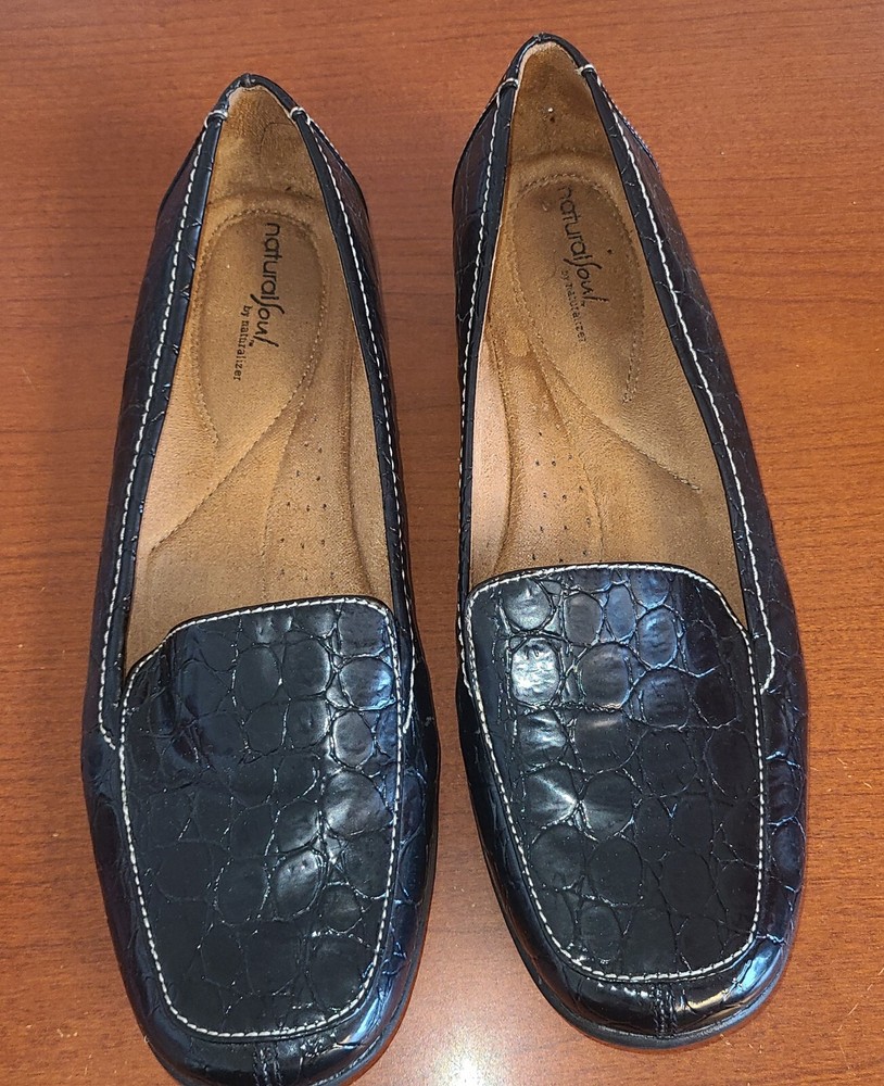 Natural Soul Fanna Women's Shoes Size 10M Croc Print Loafers Black Slip-On.