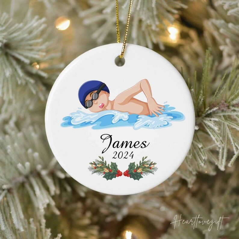 Swim Girl,Boy Christmas Ornament, Custom Sports Club Christmas Ornament, Pers...