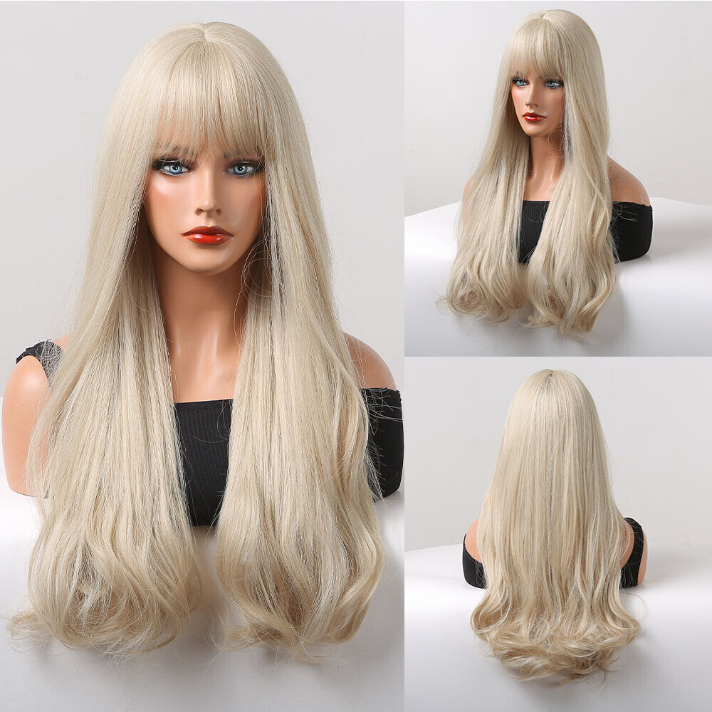 Platinum Blonde Hair Wig Long Wavy Synthetic Costume Daily Party Cosplay Natural