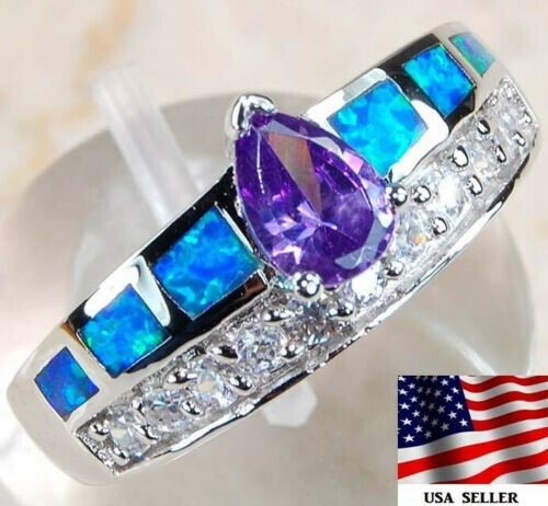 1CT Amethyst & Australian Opal 925 Sterling Silver Ring Size 6 BA4
