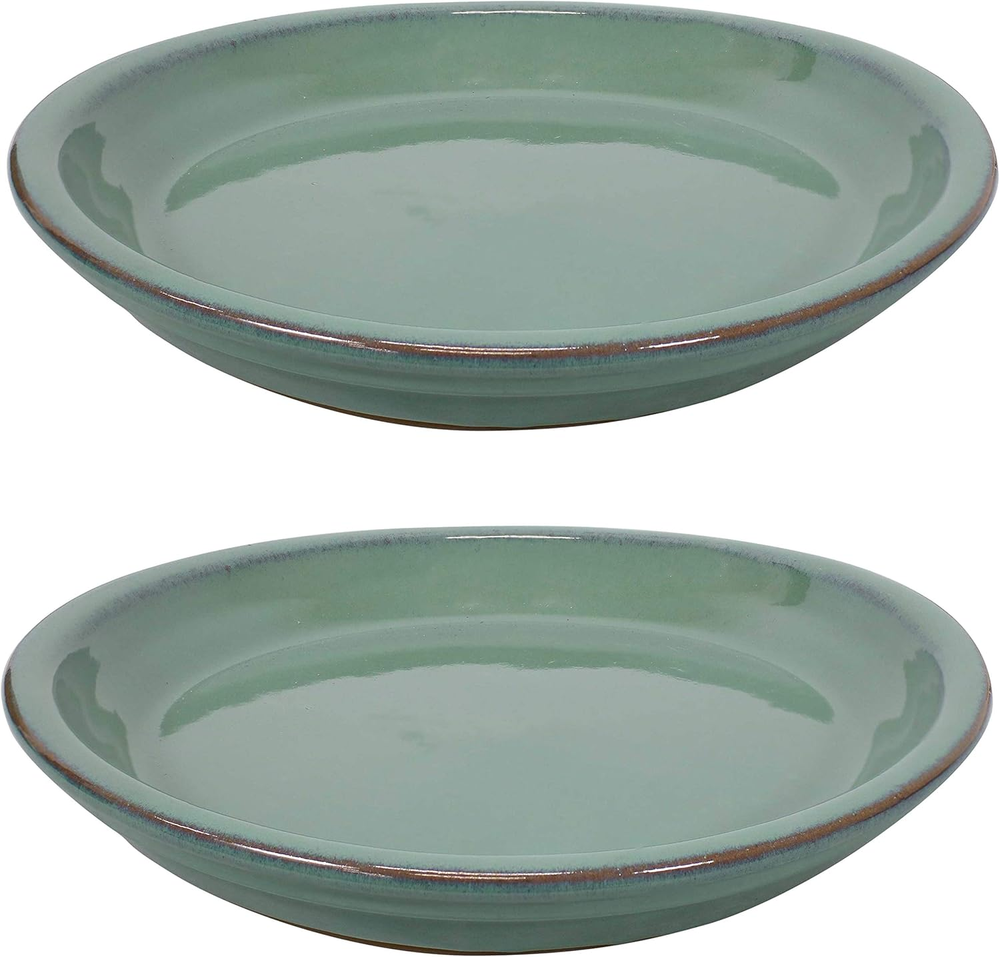 Ceramic Outdoor Flower Pot Saucers Set of 2 - UV- and Frost-Resistant - Seafoam