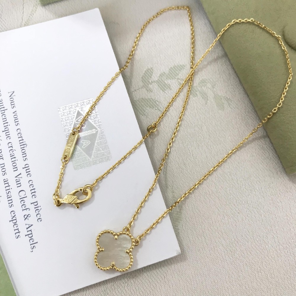 Van Cleef & Arpels Vintage Alhambra MOP Gold Clover Necklace