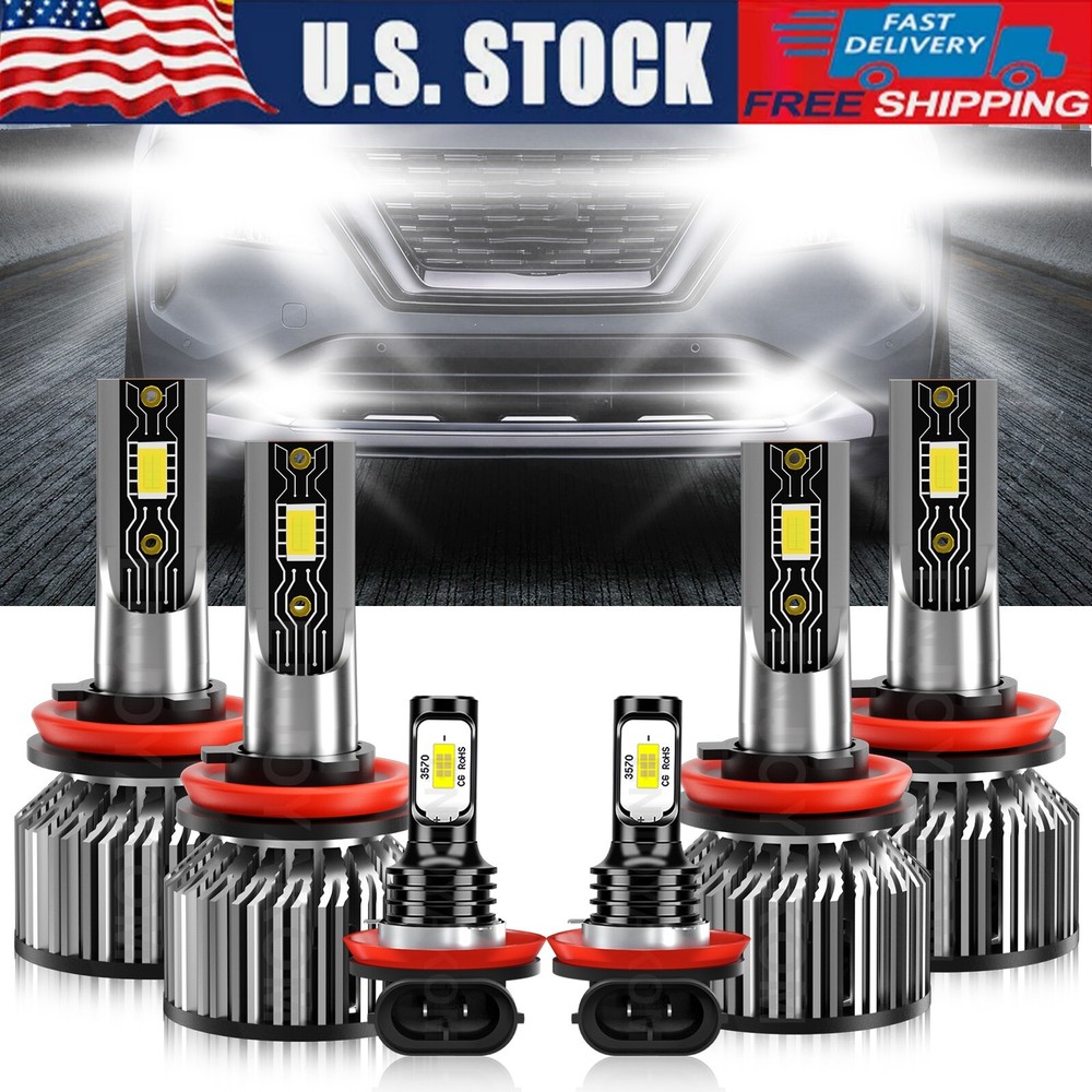 6Pcs LED Headlight High Lo+Fog light Bulbs 6500K For Nissan Rogue 2014-2020