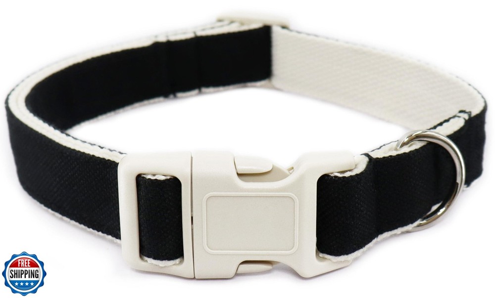 Cotton Hemp Dog Collar Adjustable, Black Dog Collar Soft Natural Fabric with