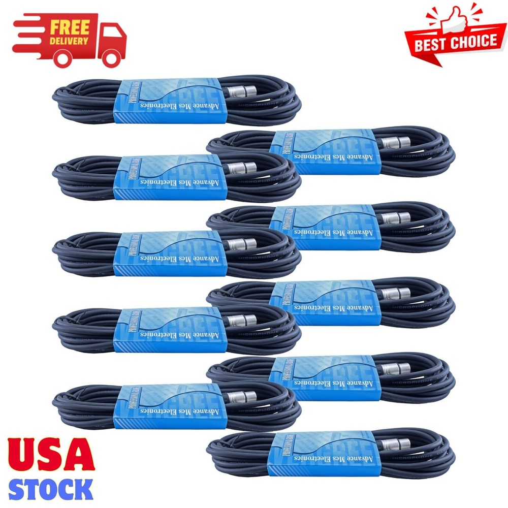10 Pack of 15 Foot 3pin XLR Microphone Audio Cable