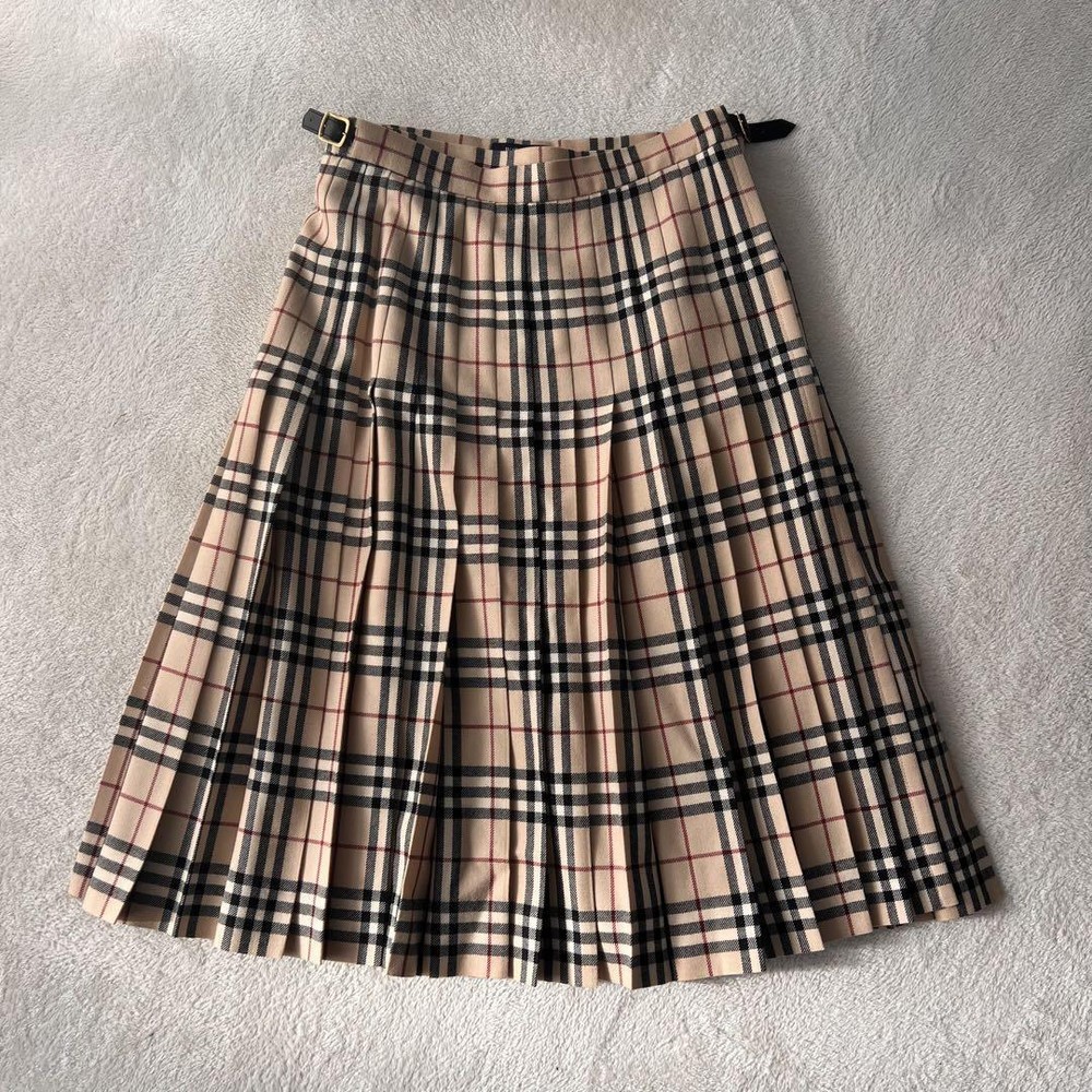 Burberry London Nova Check Pleated Wrap Skirt Belt Adjustable L 40
