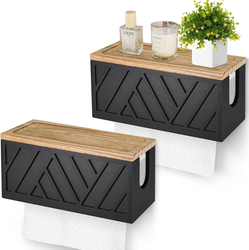 Set of 2 Wall Mounted Solid Wood Paper Towel Dispenser - Rustic Farmhouse Style