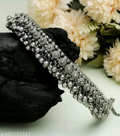 Silver plated payal Ethnic Bollywood Anklets Silver Plated Adjustable Anklet-image