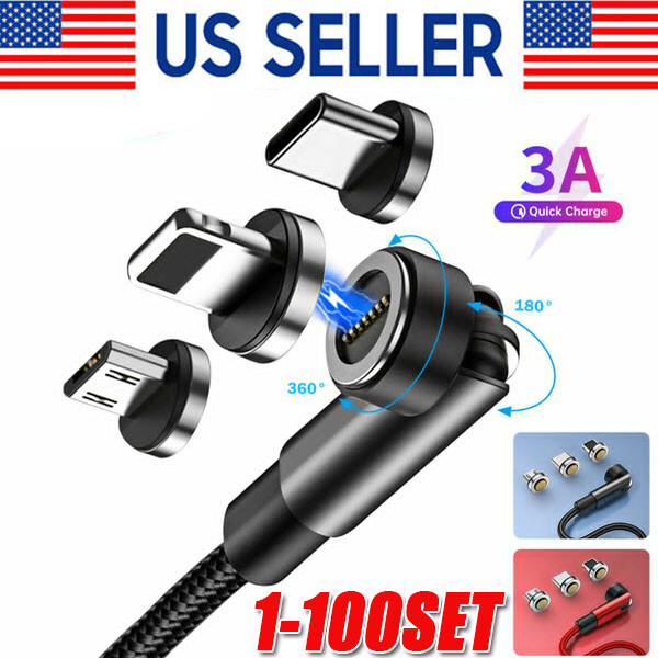 180°+360° Rotate Magnetic Charger Cable Phone Fast Charging Type C Micro USB Lot