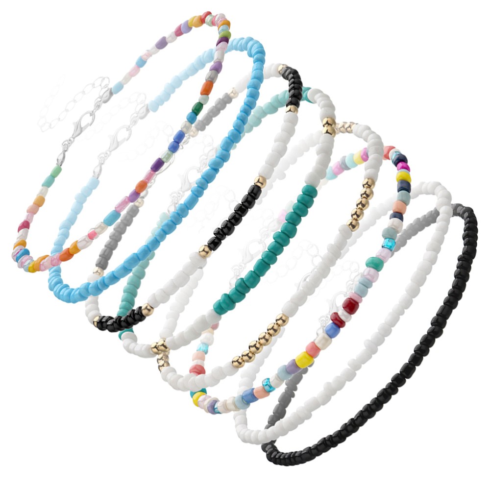 8-Piece Colorful Beaded Anklet Set for Women - Stylish Foot Chain Jewelry