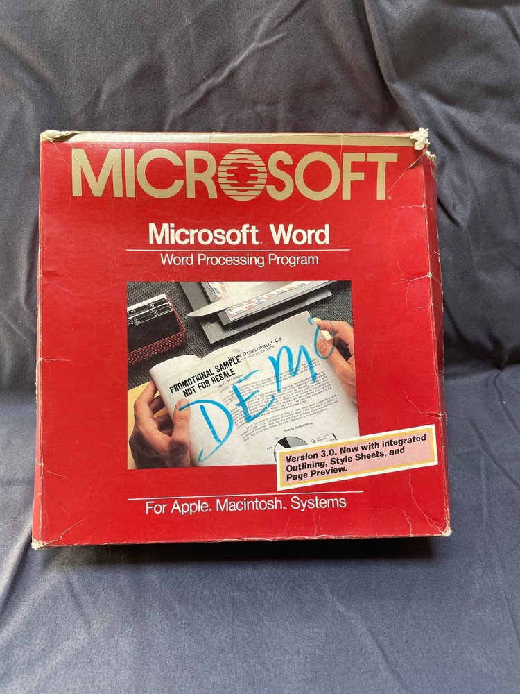 Vintage 1987 Microsoft Word 3.0 Demo for Mac with 800K Floppies and Binder
