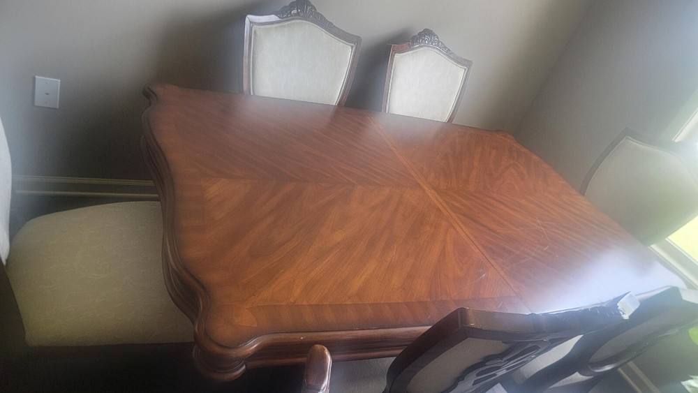 Solid Oak Wood Square Pedestal Dining Table Set with 6 Chairs 29H x 45W x 75L