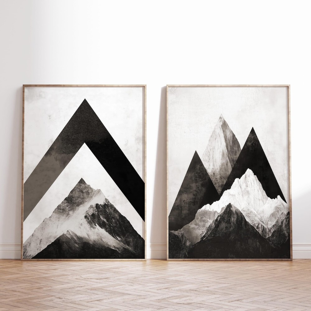 Modern Mountain Wall Art Minimalist Geometric Mountain Printable Black And