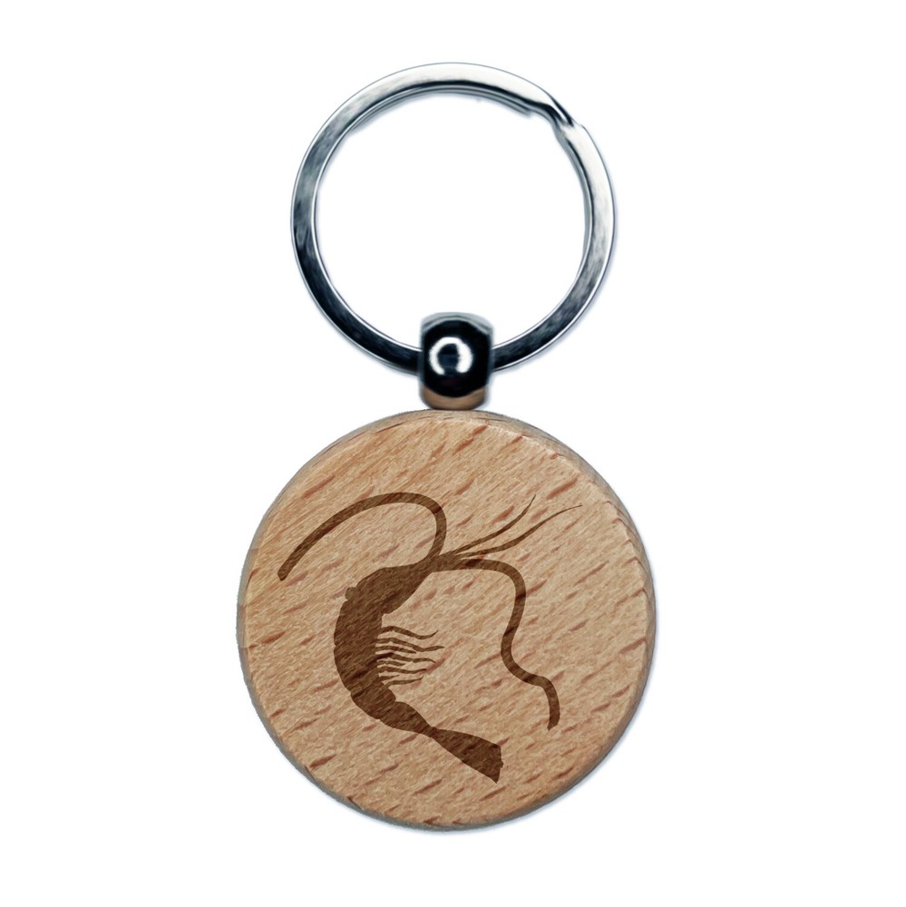 Sturdy Laser-Engraved Wooden Shrimp Keychain Charm  