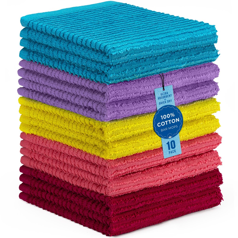 100% Cotton Bar Mop Towels, Kitchen Dish Cloths, Multi-Purpose Cleaning Towel...