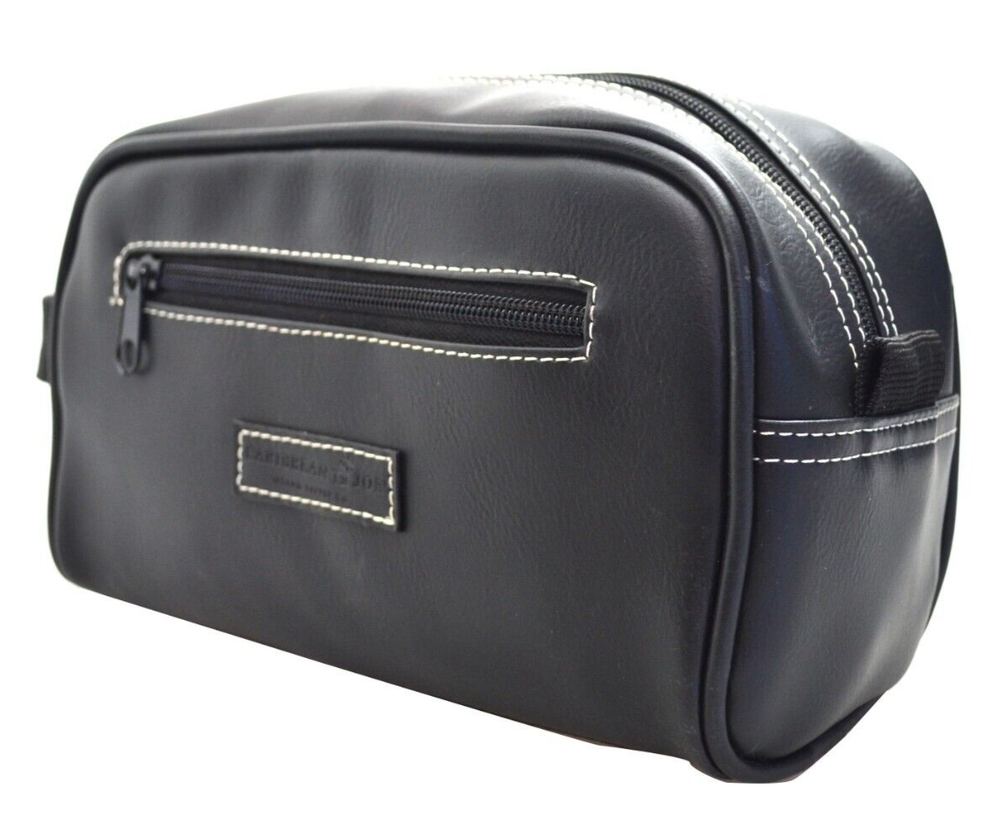 Caribbean Joe Men's Faux Leather Toiletry Black Travel Shave Dopp Kit Bag BNWT