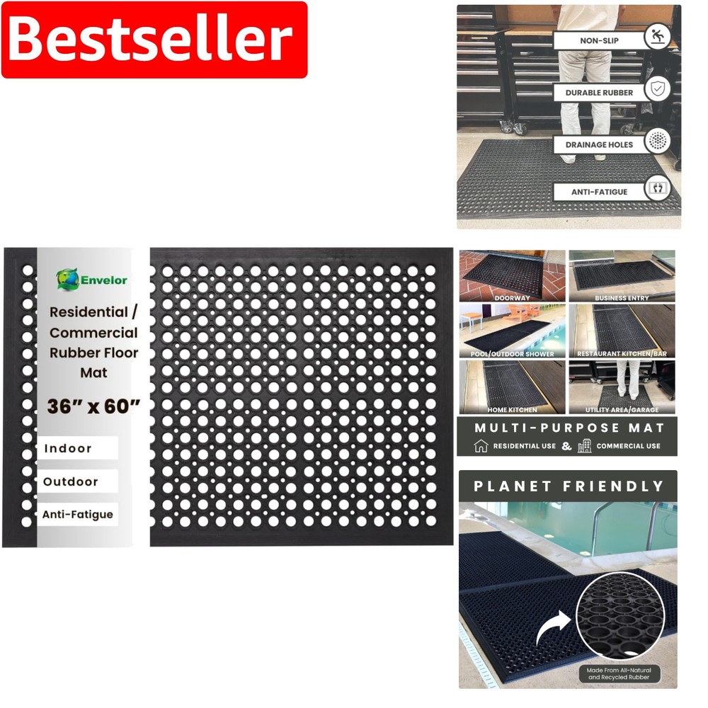 Heavy Duty Non-Slip Rubber Mat for Kitchen Bar Garage 36x60 Inches