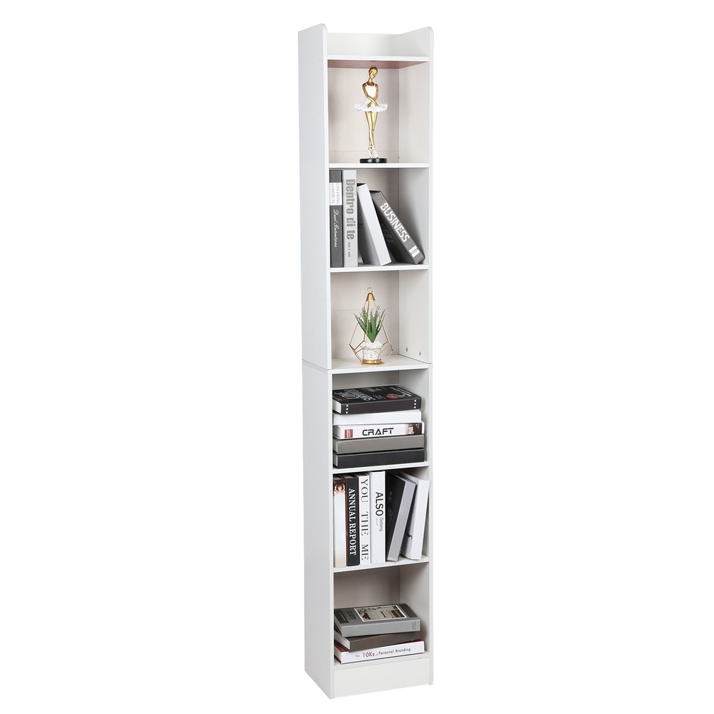 Narrow Bookcase, Corner Bookshelf with Storage, 6 Tier Shelves for Home Office