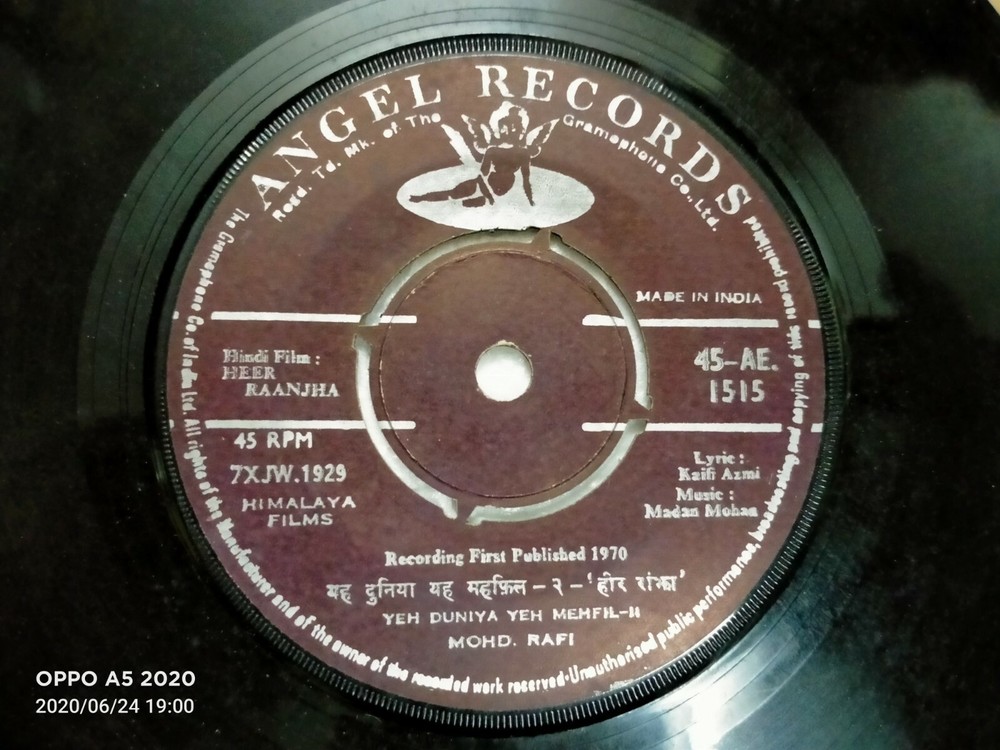 HEER RAANJHA MADAN MOHAN 45 AE 1515 1970 RARE BOLLYWOOD india ep RECORD ANGEL EX