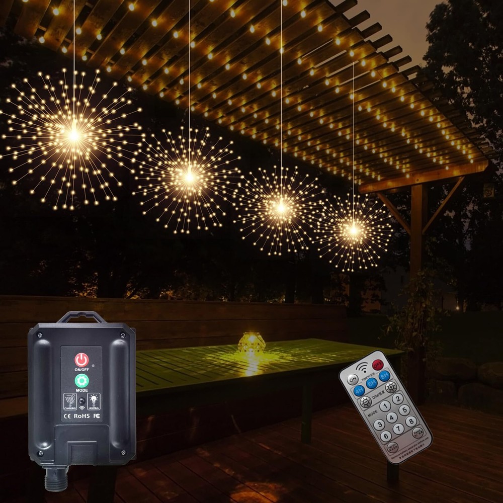 4 Pcs 800LED Solar Starburst Sphere Lights,Firework Lights Remote Control Tim...