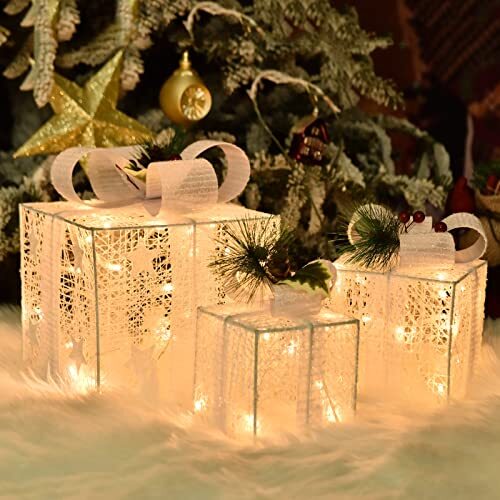 Christmas Lighted Gift Boxes, Set of 3 Christmas Decorations for Home, star