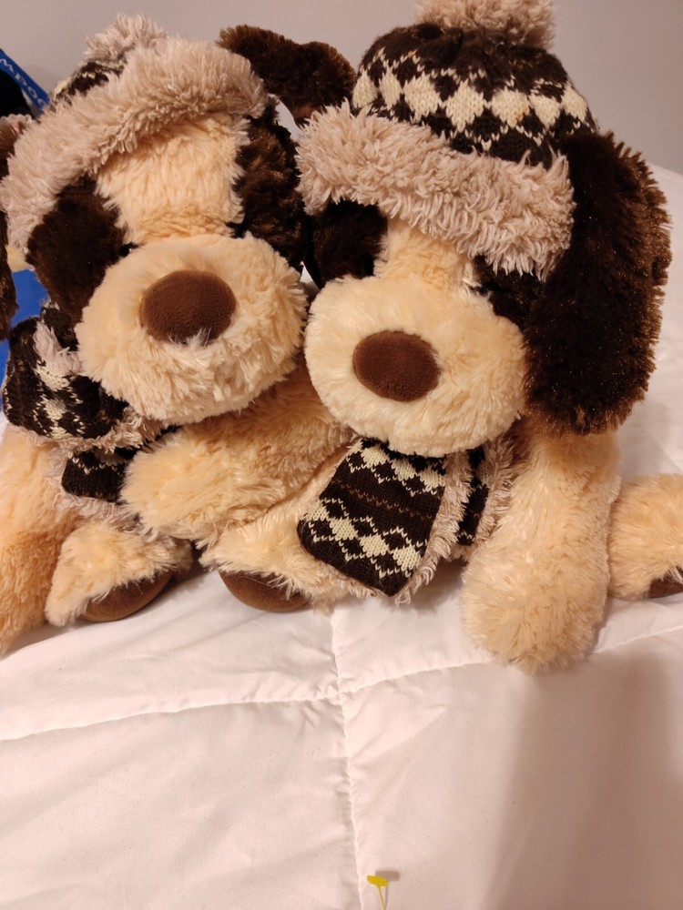 Hugfun Puppy Dog Plush w/ Ski Hat & Scarf Stuffed Animal Winter Soft Lovey Toy