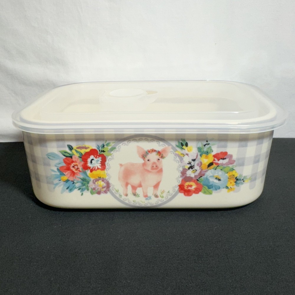 Pioneer Woman Ceramic Food Storage Container Sweet Romance Little Pig Medium