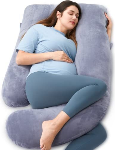 Momcozy 57in Grey U-Shaped Pregnancy Pillow with Removable Cover for Full Body Support