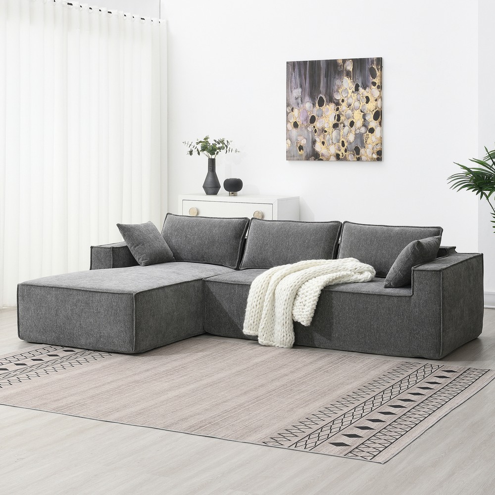Minimalist 111.5x72 Inch Modular Sectional Sofa in Wrinkle-Resistant Chenille Fabric