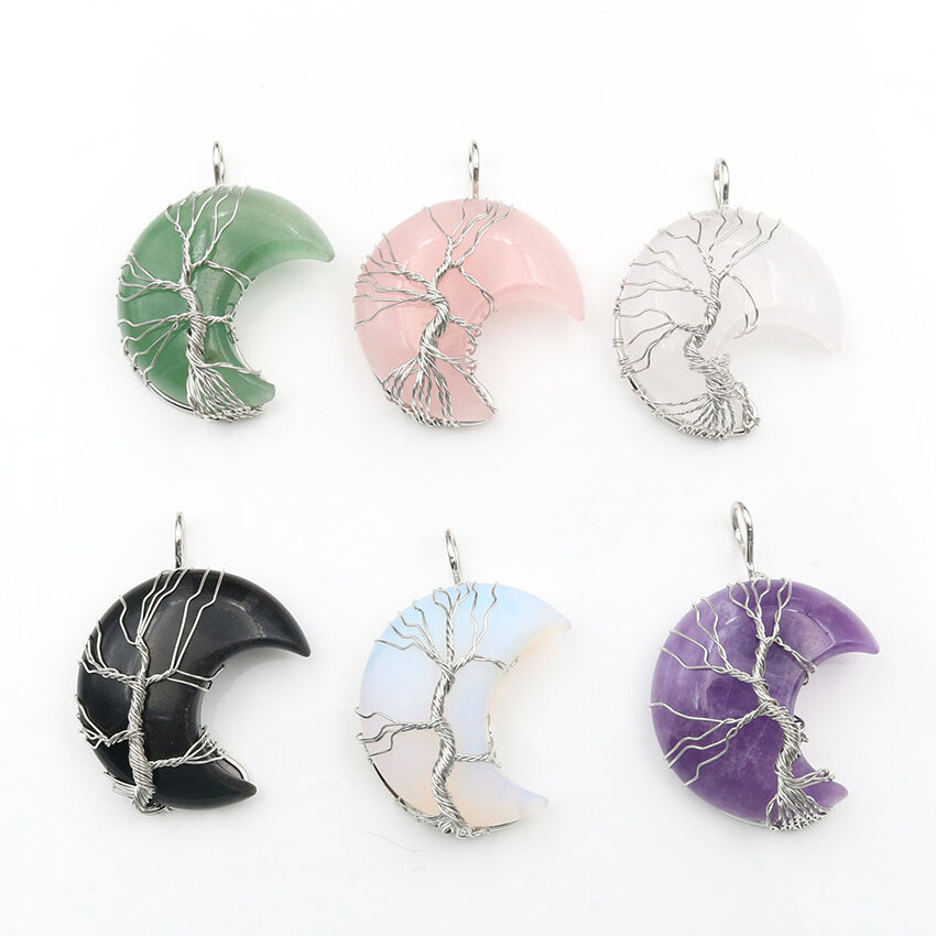 Cross-Border Handmade Moon Crystal Tree of Life Necklace Jewelry-image