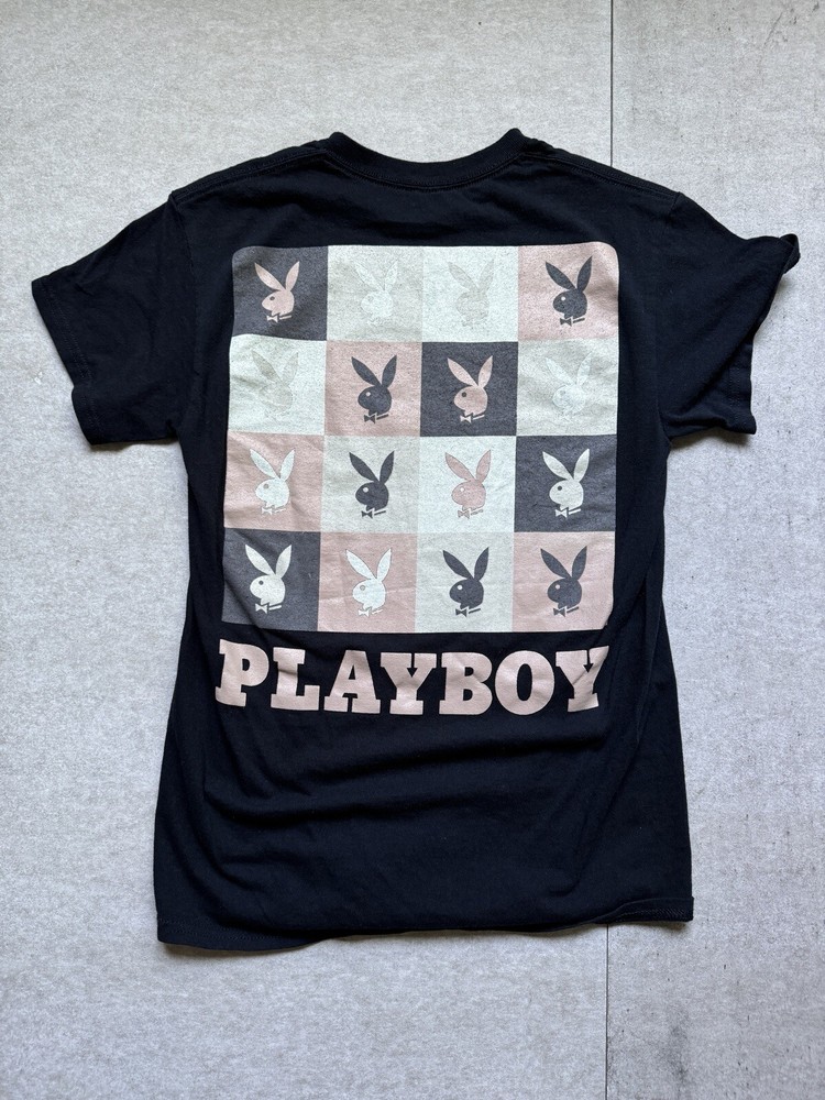 Playboy Bunny T Shirt Men’s Small Black  And Pink Logo Double Sided Graphic