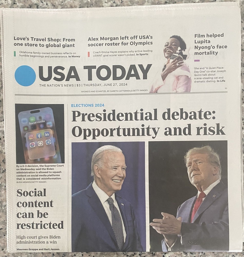 USA TODAY Newspaper June 27 2024 Donald Trump Presidential Debate Elect Winner