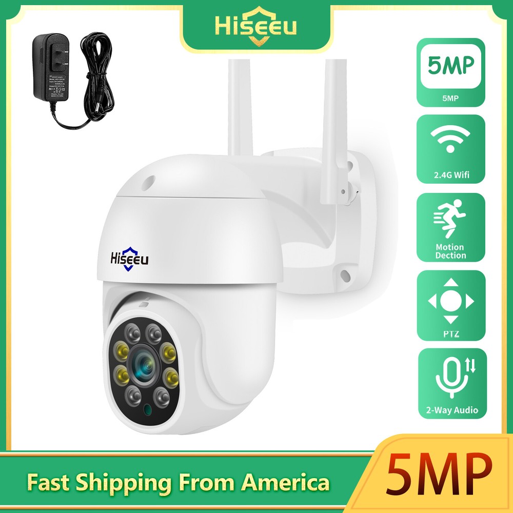 Hiseeu 5MP Dome PTZ Security Camera Outdoor Wireless WiFi 360 Rotate 2-Way Audio