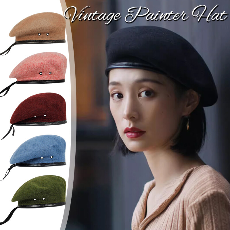 Women Men Vintage Faux Wool Beret Hat Adjustable Military Style Retro Cadet Caps