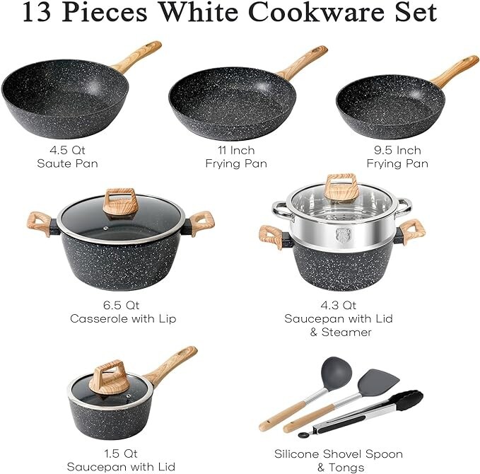 13-Piece Nonstick Induction Cookware Set Pots and Pans for Kitchen