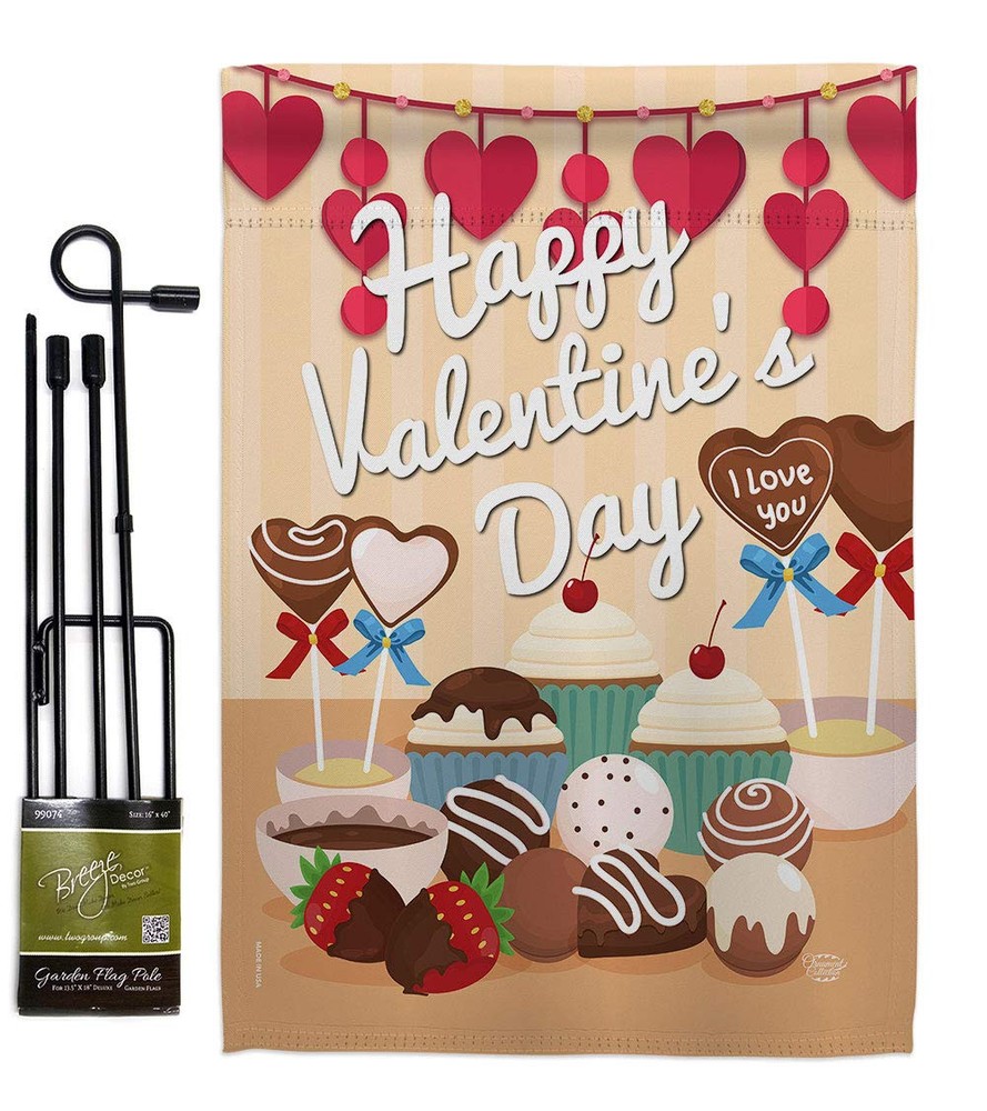 Sweet Spring Valentine's Day Garden Flag Set with Heart Stand for Couples