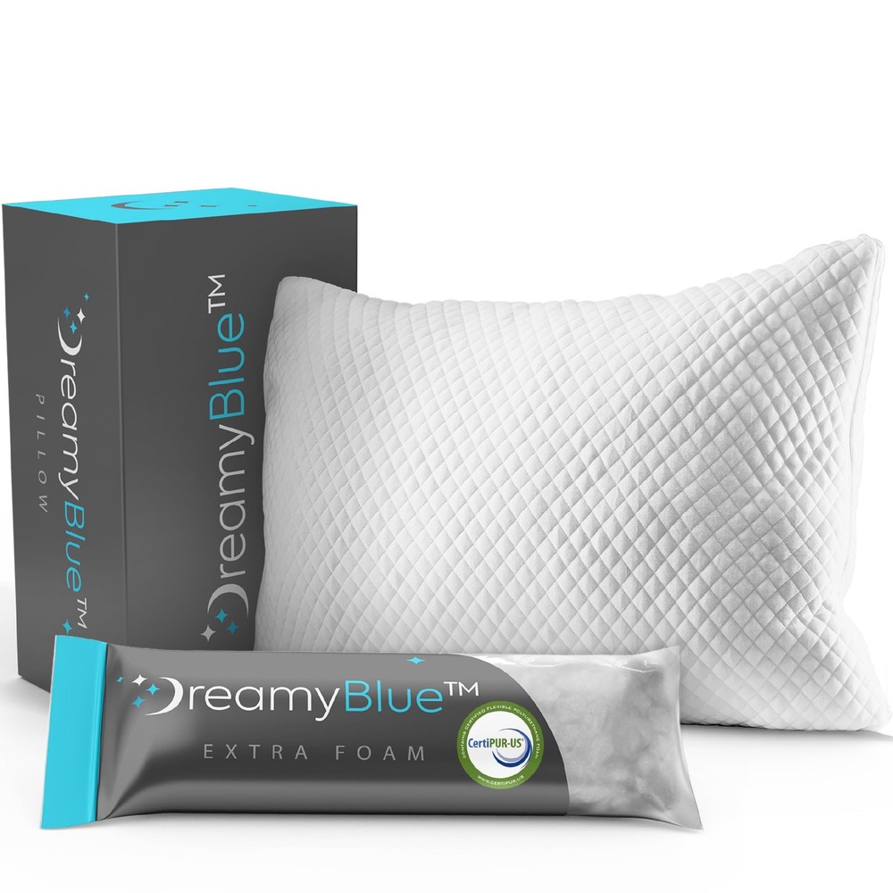 DreamyBlue Adjustable Loft Pillow with Shredded Memory Foam for Custom Comfort