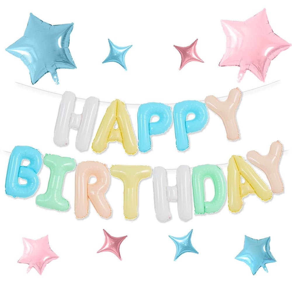 FunHot Happy Birthday Balloons Colorful Happy Birthday Banner Pastel Birthday...