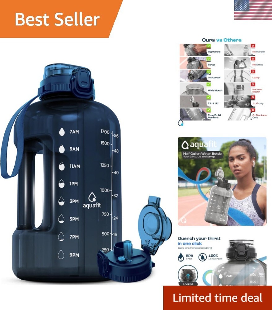 64oz BPA-Free Water Bottle with Time Marker, Straw & Chug Lid - Large Capacity