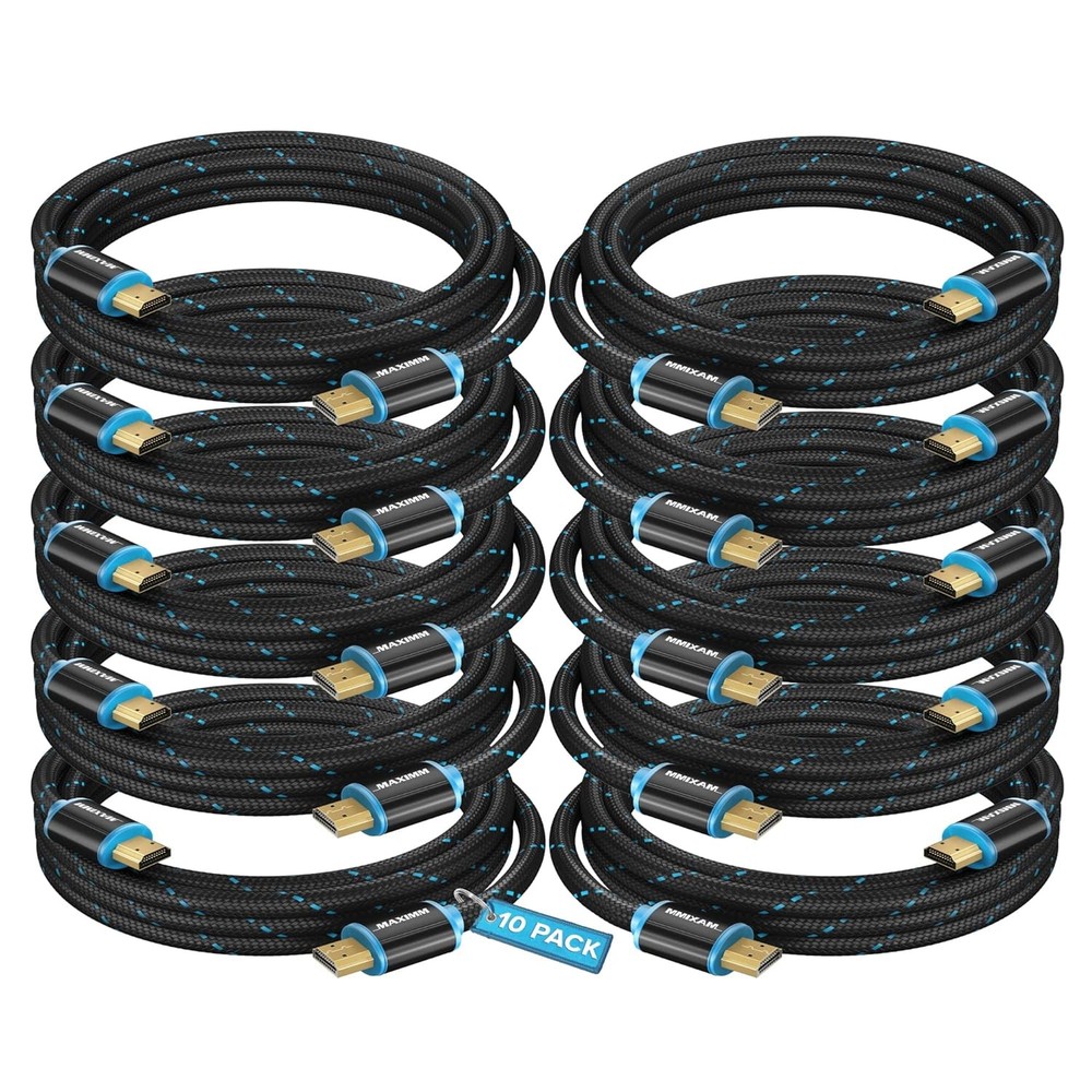 6FT 4K Ultra HD HDMI Cable 10-Pack - Nylon Braided High Speed