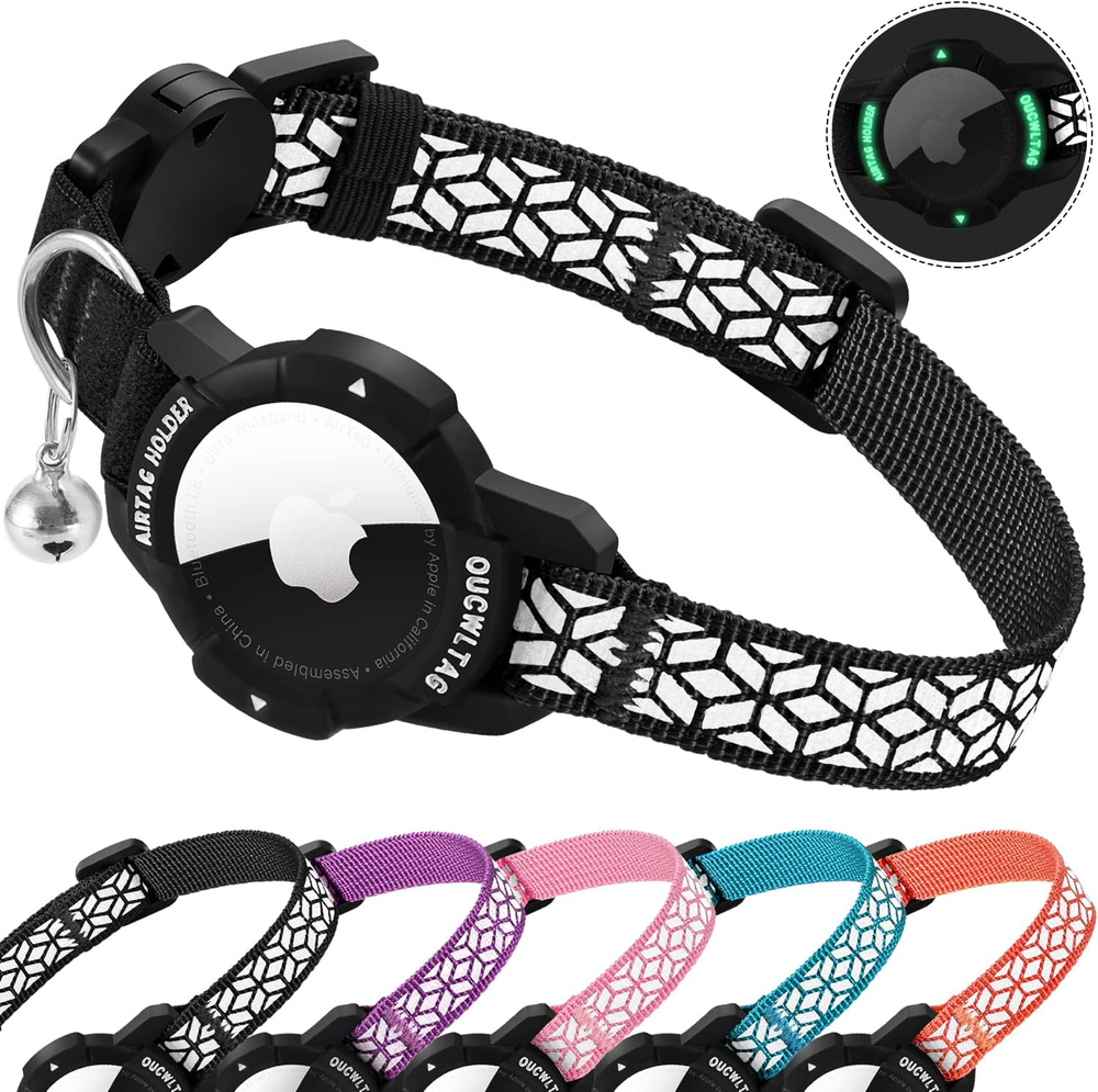 Reflective GPS AirTag Cat Collar Breakaway with Luminous Apple Compatibility