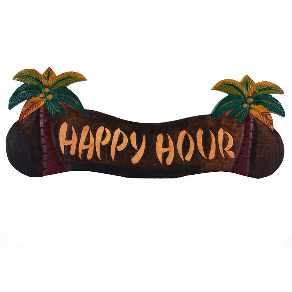20 Inch Tropical Happy Hour Palm Tree Wall Sign for Tiki Bar Decor 6x20 Inches
